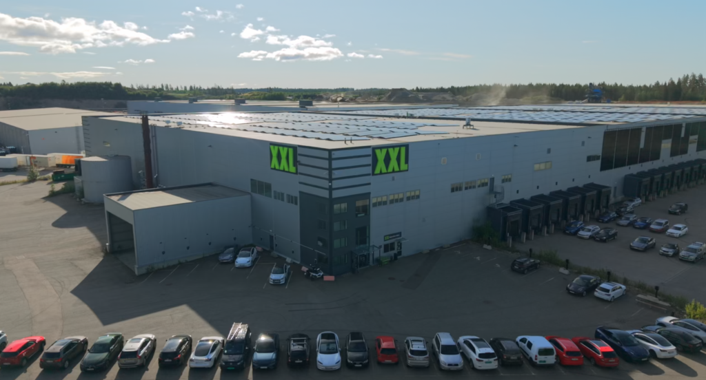 A drone photo of the XXL warehouse from the exterior.