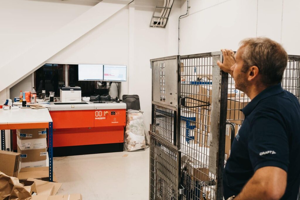 Co-founder, Trond Gule, overlooking the operations at the GS Bildeler AutoStore-warehouse in Oslo.