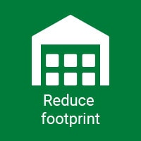Green background with an image of a house and a text that reads "Reduce footprint"