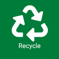 Green background with an image of a recycling symbol and a text that reads "Recycle"