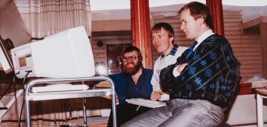 Element Logic founders working on old computer