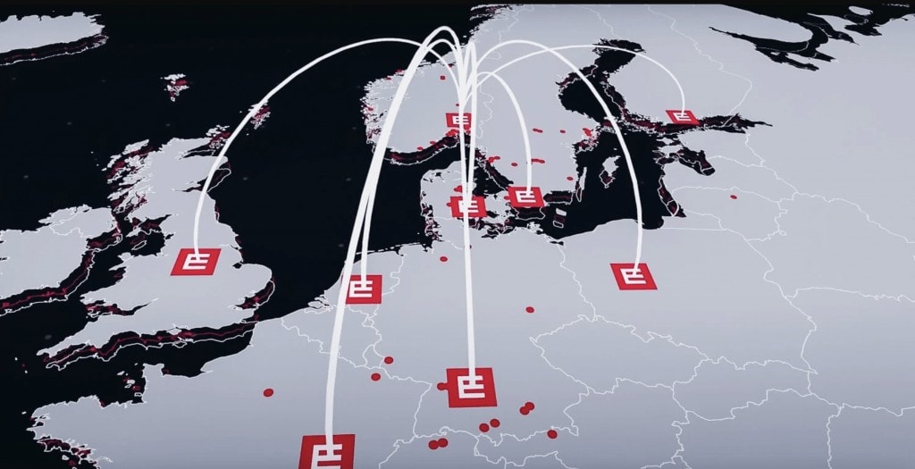 A map of Europe med the Element Logic logo in each country they are present.