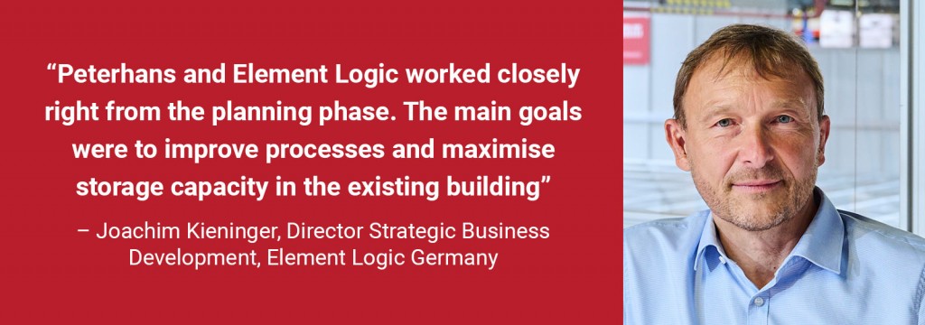 Red box with quote and portrait of Joachim Kieninger from Element Logic