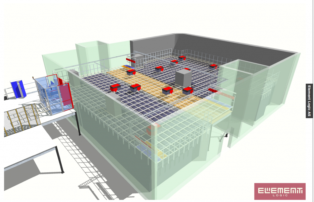 3D-illustration of the TRN Oslo Airport AutoStore grid